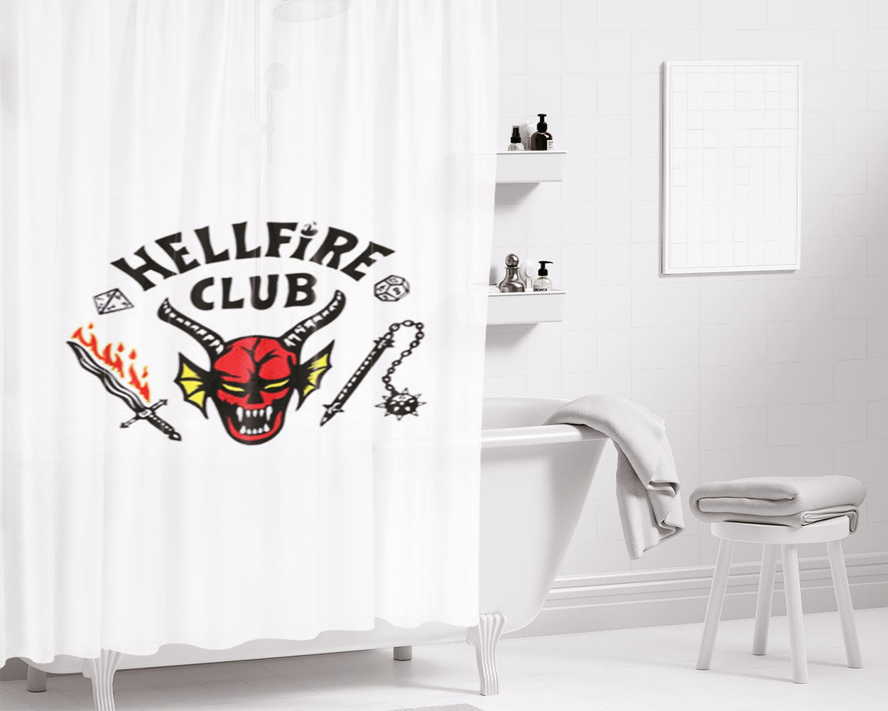 Hellfire Logo - White Bathroom Shower Curtain Fabric Waterproof | 66 X 72 Inch