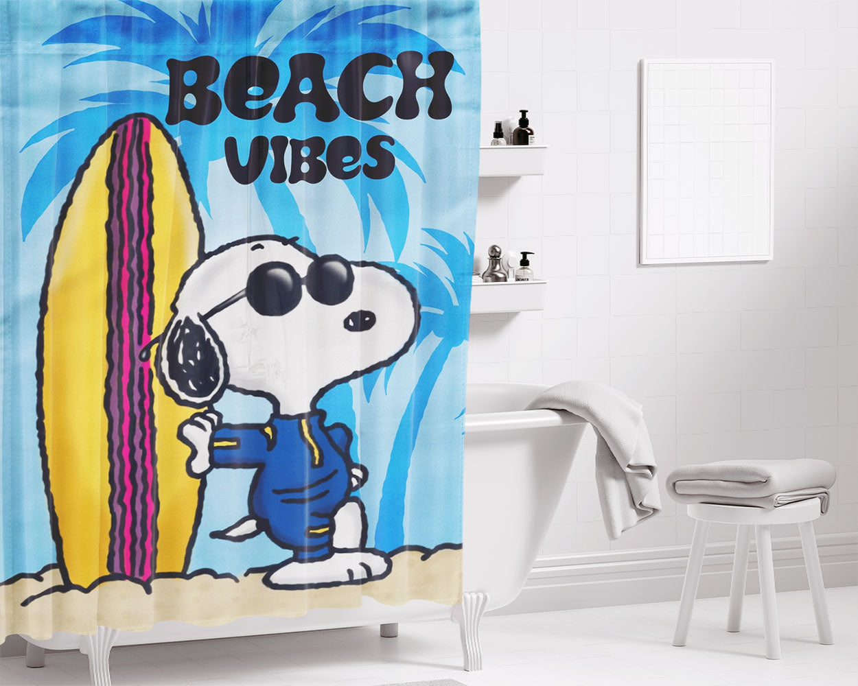 Home Peanuts Summer Beachhouse Bathroom Shower Curtain Fabric Waterproof | 66 X 72 Inch