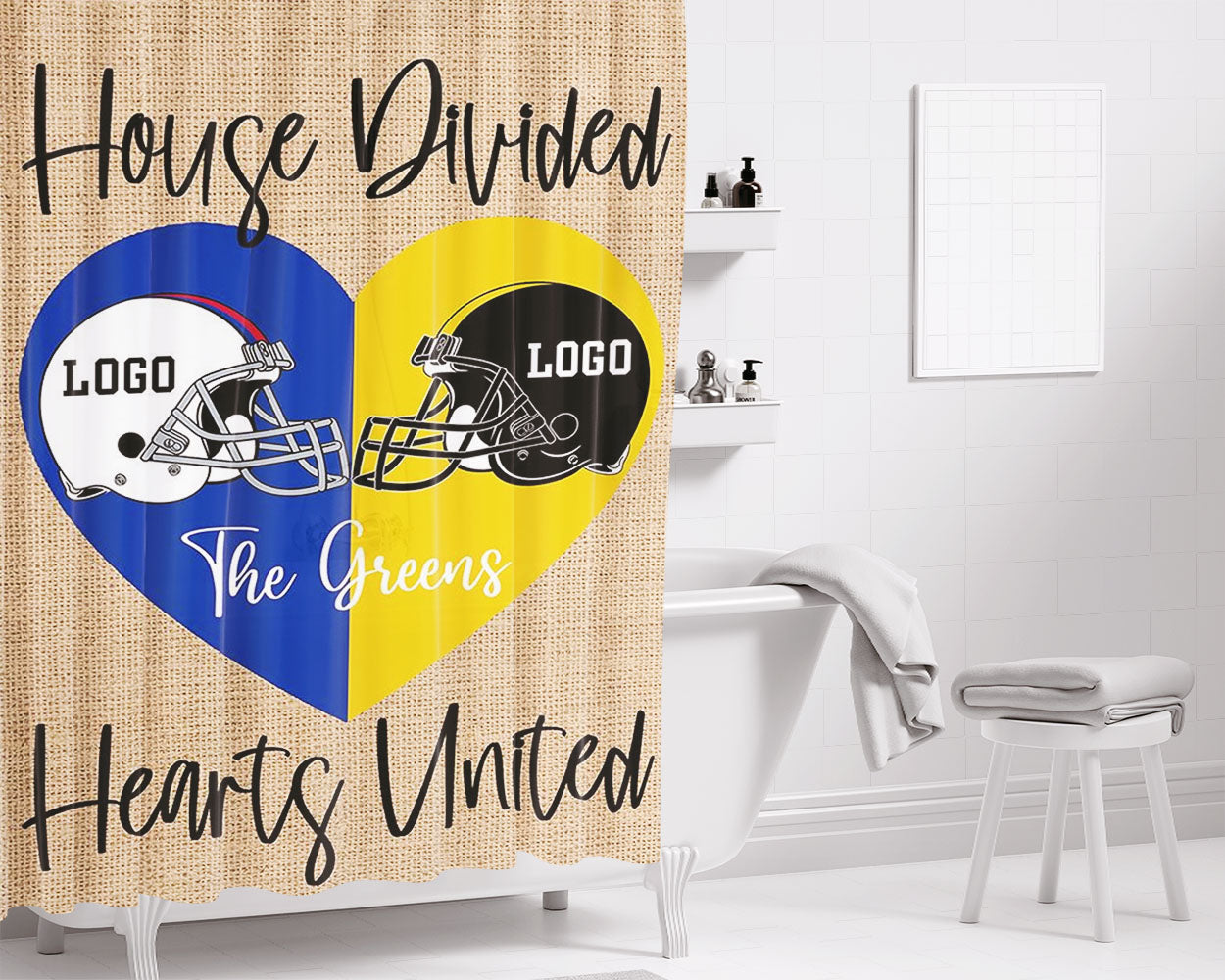 House Divided Hearts United Bathroom Shower Curtain Fabric Waterproof | 66 X 72 Inch