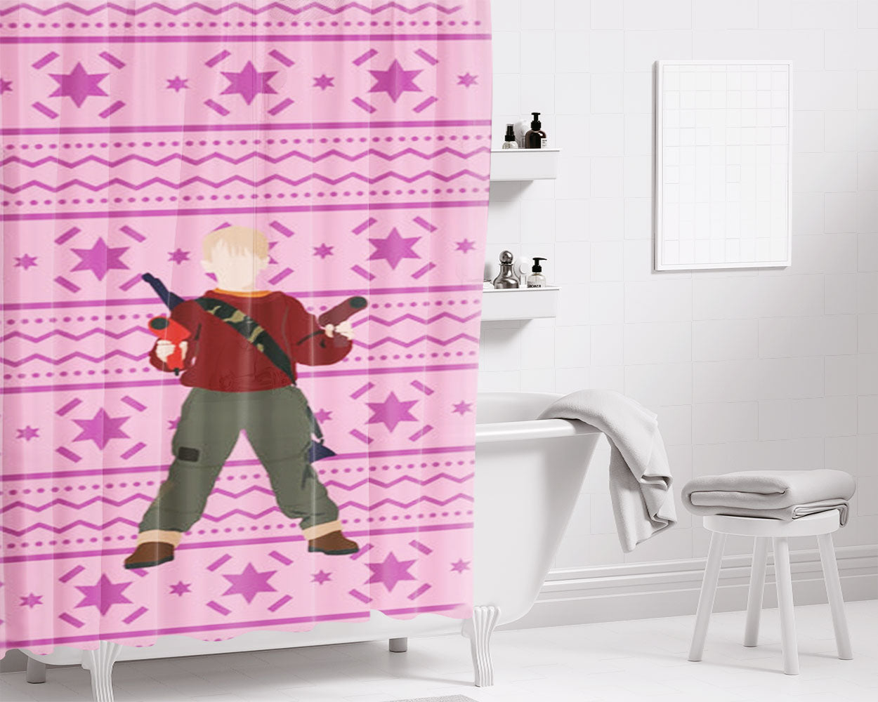 Kevin And Hairdryers Bathroom Shower Curtain Fabric Waterproof | 66 X 72 Inch