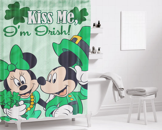 Kiss Me I'M Irish Mickey & Minnie Bathroom Shower Curtain Fabric Waterproof