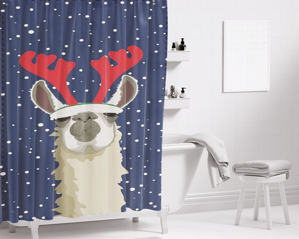 Let It Snow Reindeer Bathroom Shower Curtain Fabric Waterproof | 66 X 72 Inch