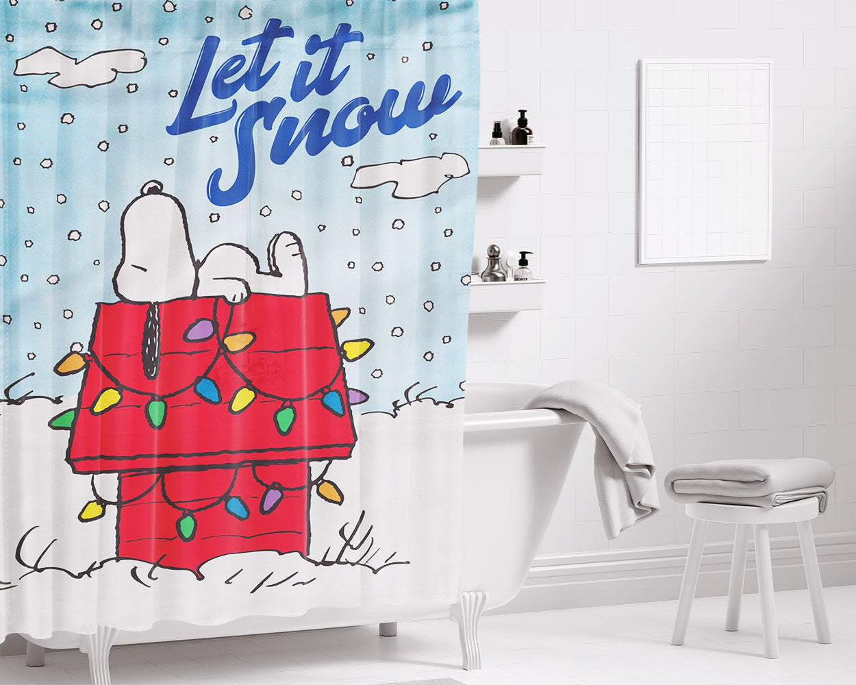 Let It Snow Snoopy Christmas Bathroom Shower Curtain Fabric Waterproof | 66 X 72 Inch