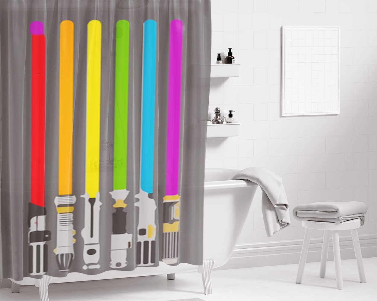 Lightsabers Bathroom Shower Curtain Fabric Waterproof | 66 X 72 Inch