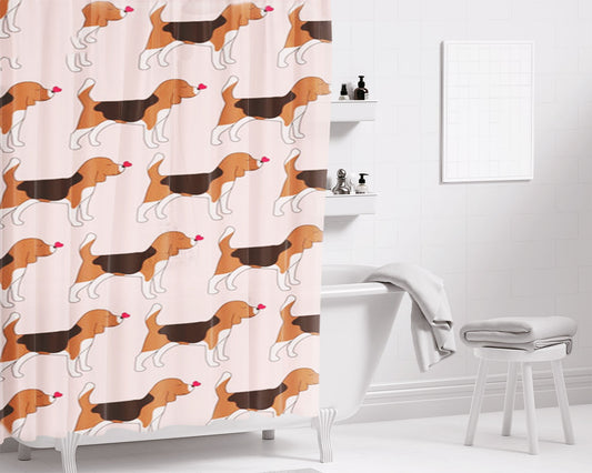 Love Beagle - Dog Pattern Bathroom Shower Curtain Fabric Waterproof