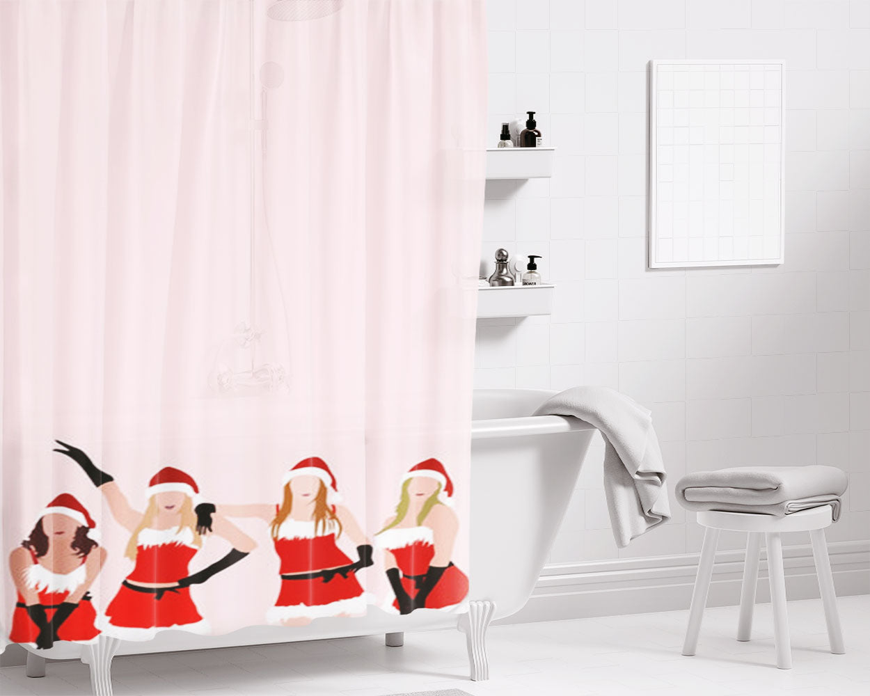 Meanies Christmas Bathroom Shower Curtain Fabric Waterproof | 66 X 72 Inch