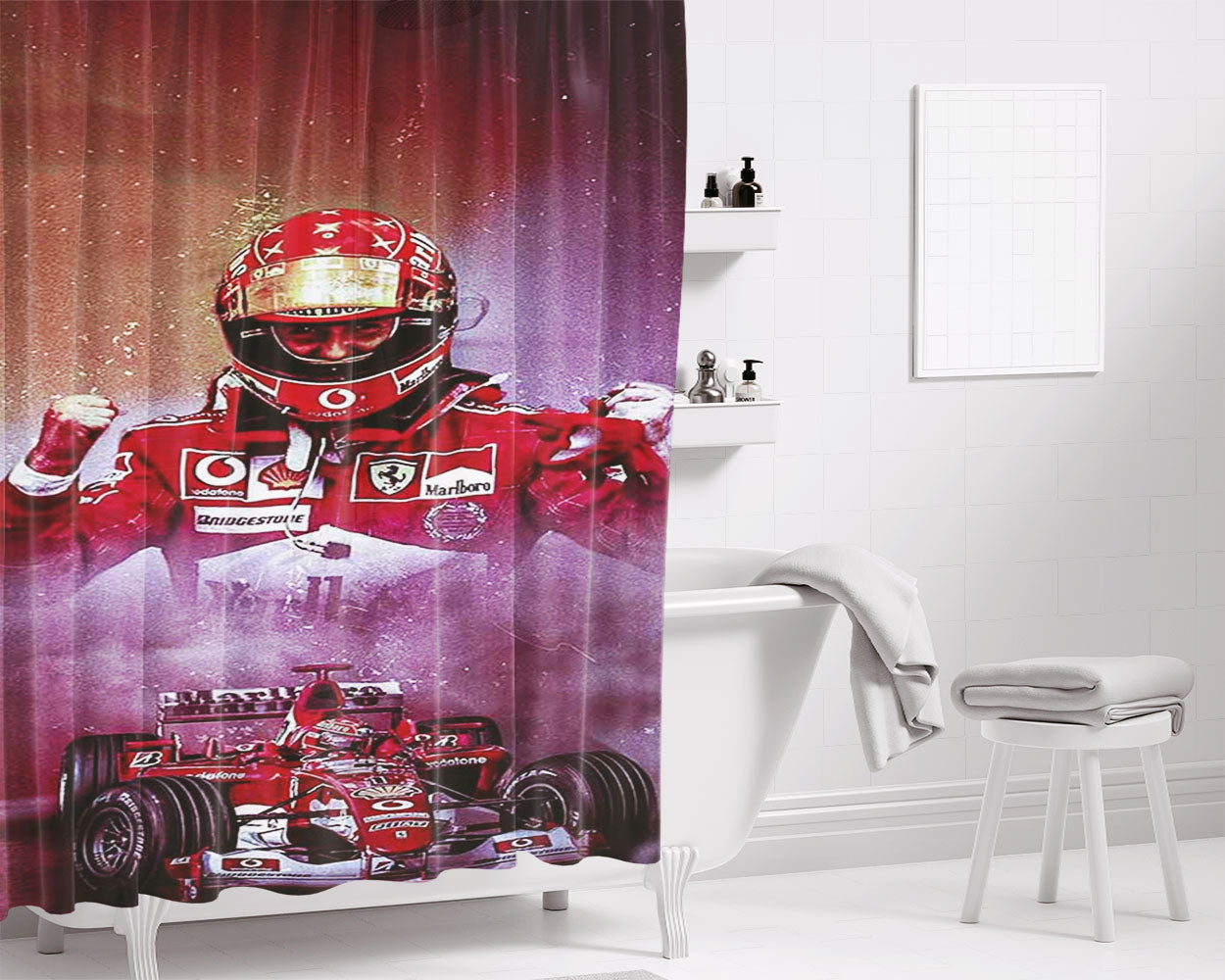 Michael Schumacher Formula One 2 Bathroom Shower Curtain Fabric Waterproof | 66 X 72 Inch