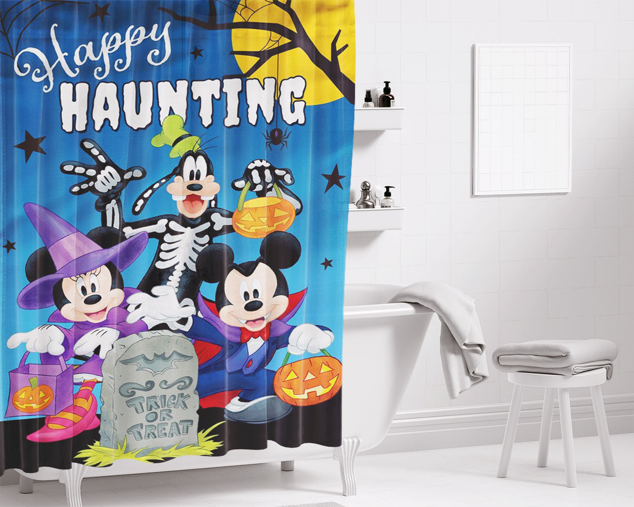 Mickey And Friends Halloween Bathroom Shower Curtain Fabric Waterproof | 66 X 72 Inch