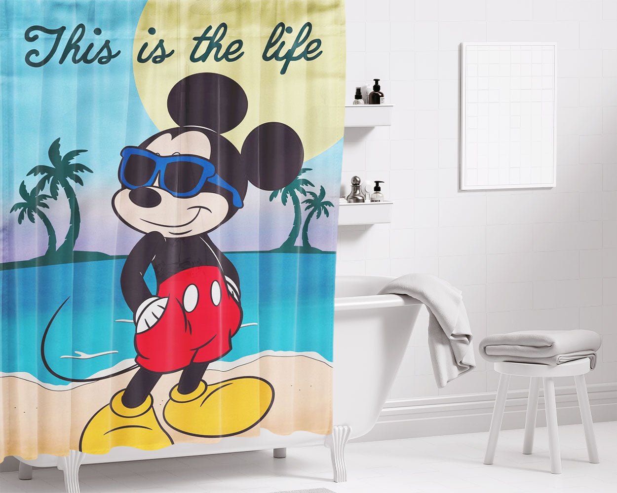 Mickey Mouse Summer Beach Bathroom Shower Curtain Fabric Waterproof | 66 X 72 Inch