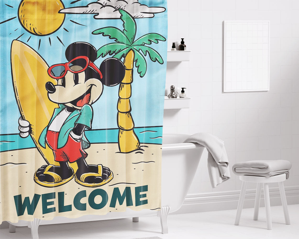 Mickey Mouse Summer Bathroom Shower Curtain Fabric Waterproof | 66 X 72 Inch