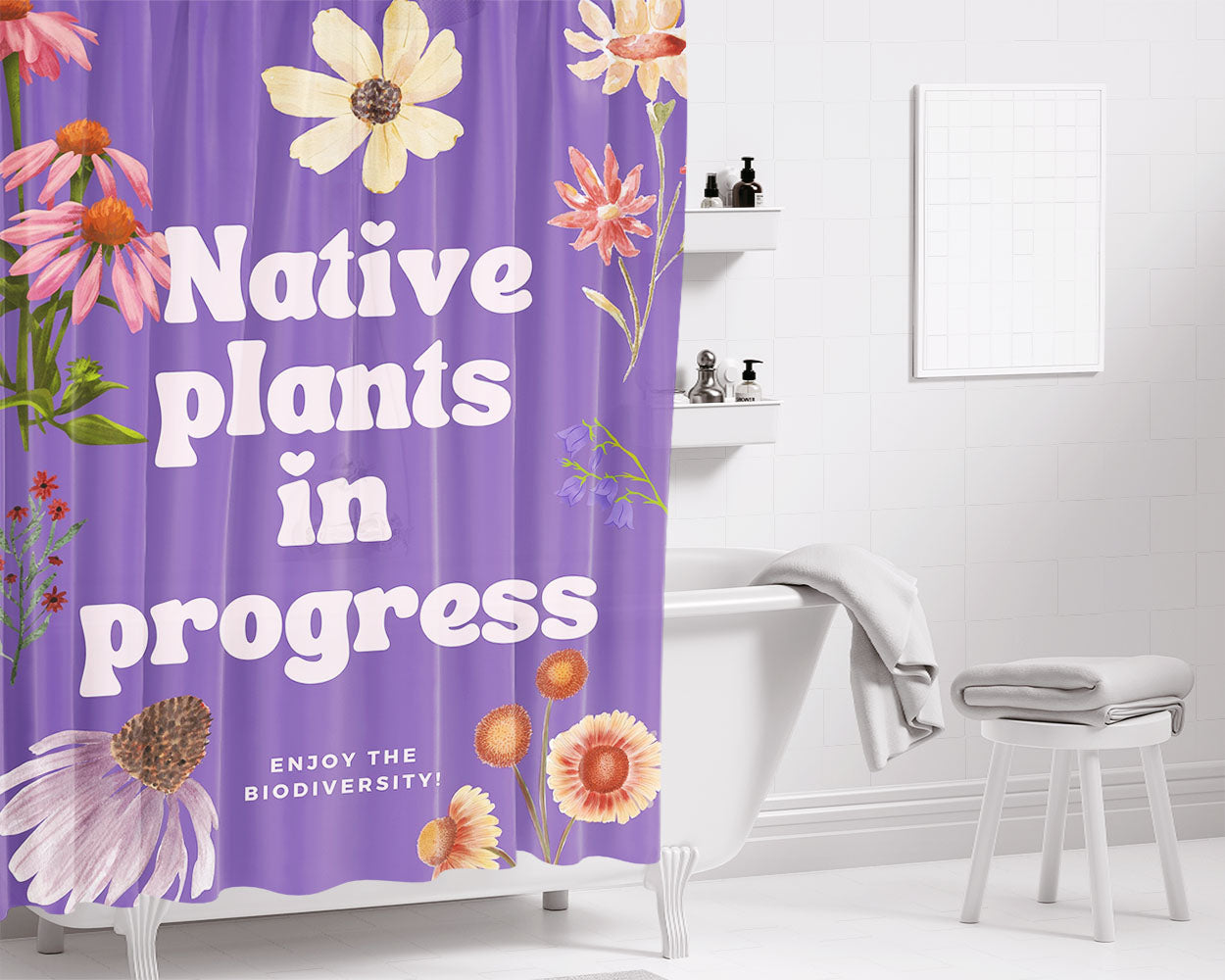 Native Plants Bathroom Shower Curtain Fabric Waterproof | 66 X 72 Inch