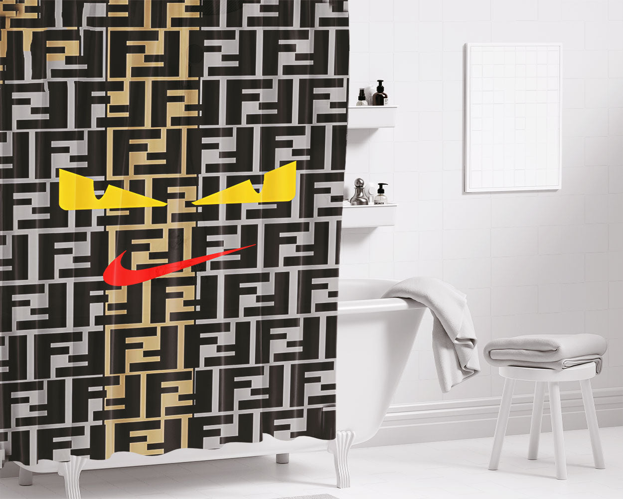 Nike Fendi Roma Eyes Bathroom Shower Curtain Fabric Waterproof | 66 X 72 Inch