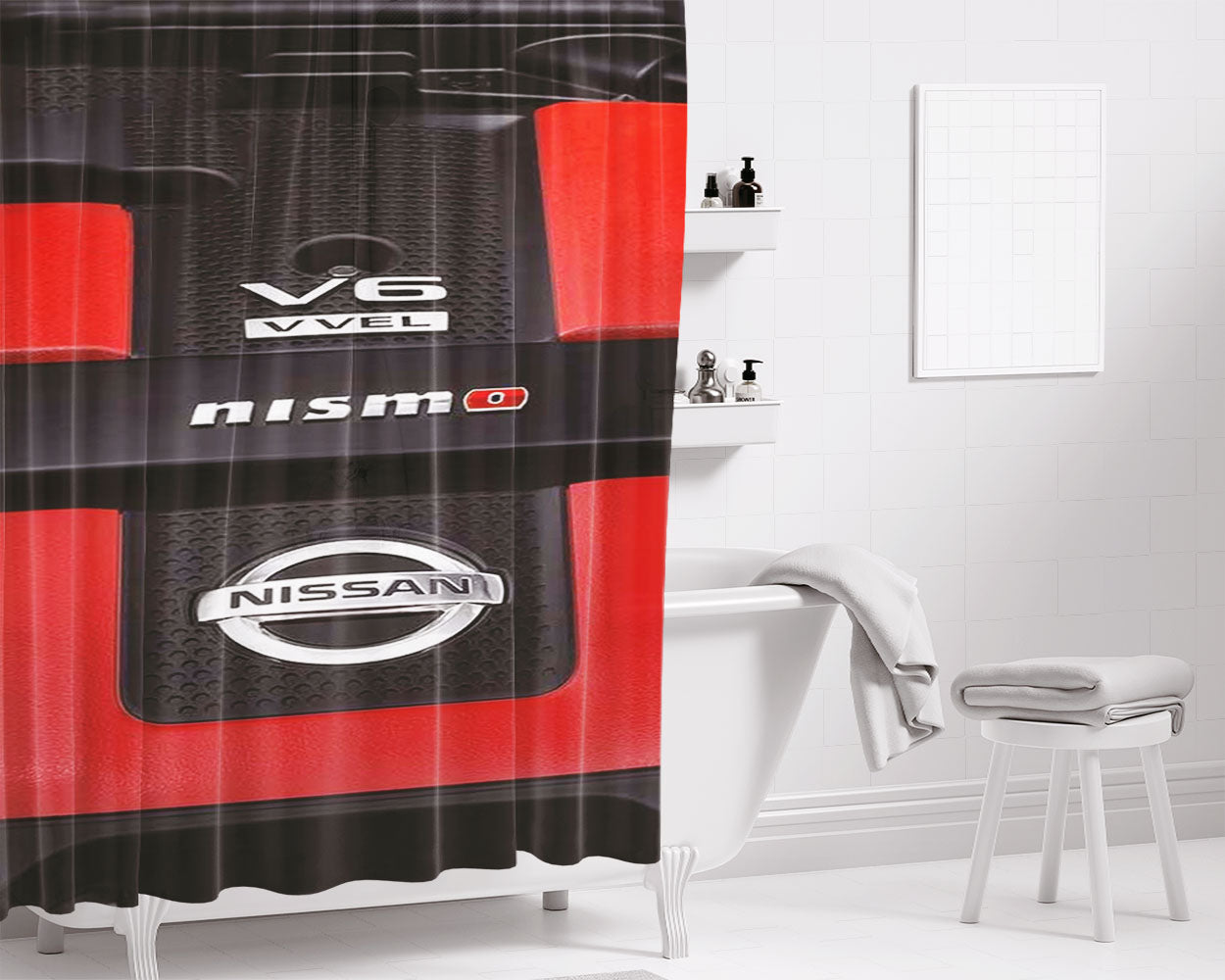 Nissan Nismo Engine Bathroom Shower Curtain Fabric Waterproof | 66 X 72 Inch