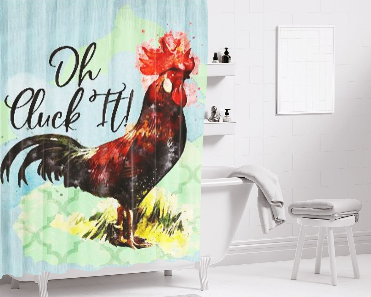 Oh, Cluck It Bathroom Shower Curtain Fabric Waterproof | 66 X 72 Inch