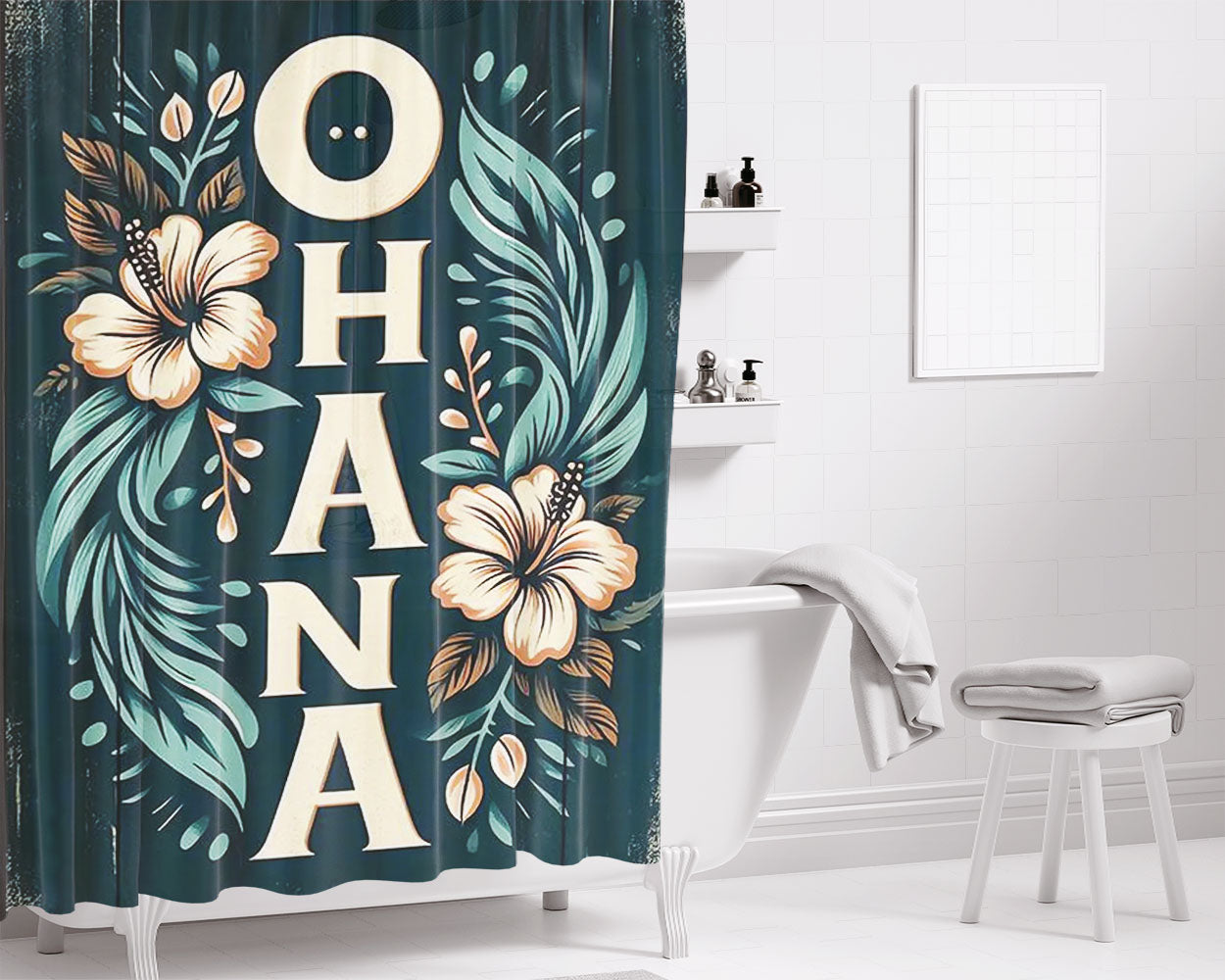 Ohana Bathroom Shower Curtain Fabric Waterproof | 66 X 72 Inch
