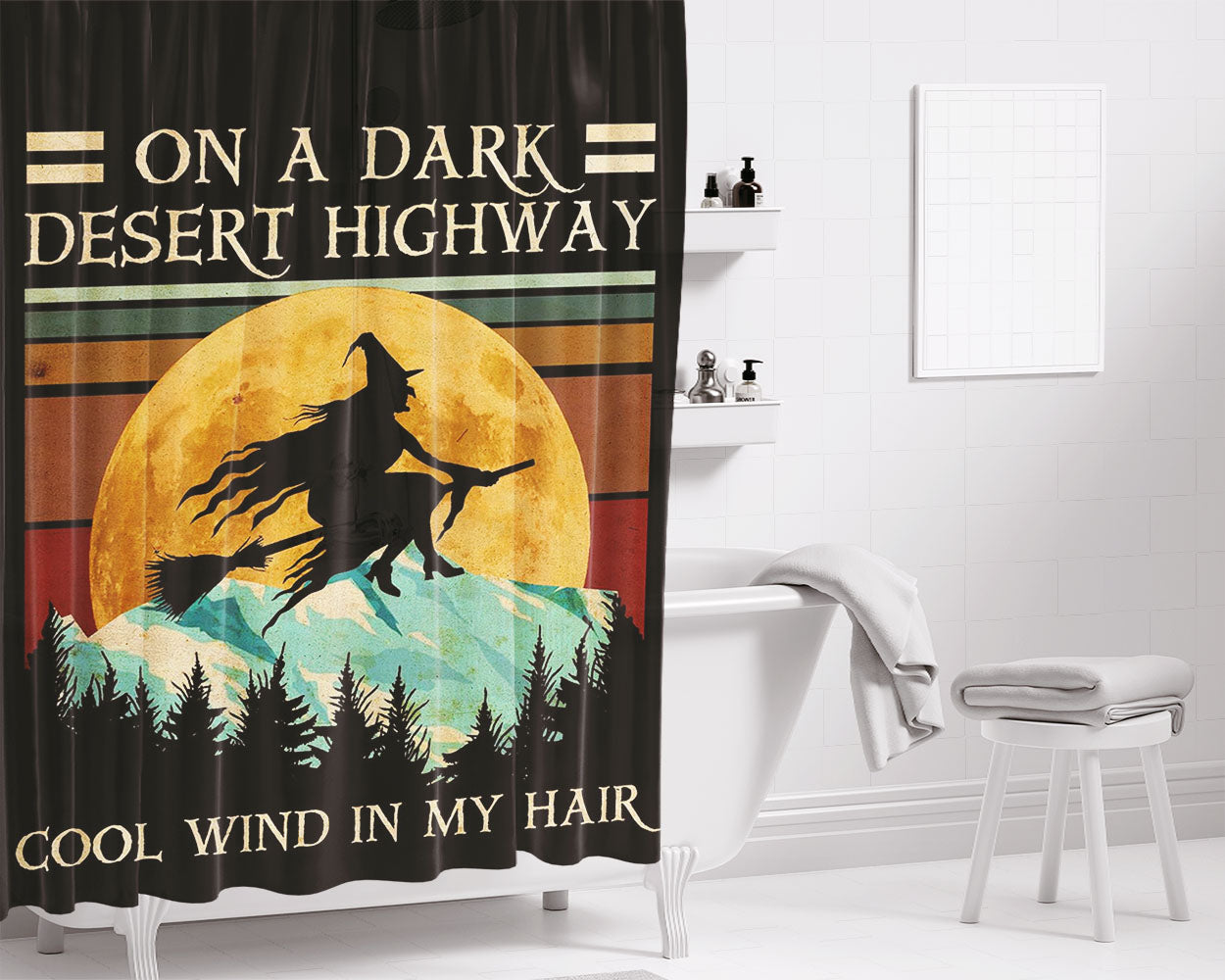 On A Dark Desert Highway Witch Bathroom Shower Curtain Fabric Waterproof | 66 X 72 Inch