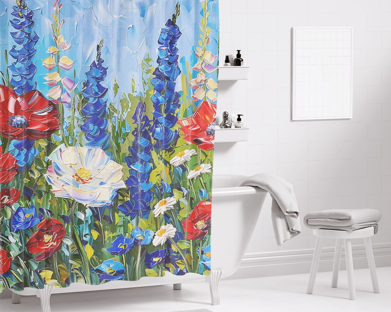 Patriotic Wildflowers 4Th Of July Bathroom Shower Curtain Fabric Waterproof | 66 X 72 Inch