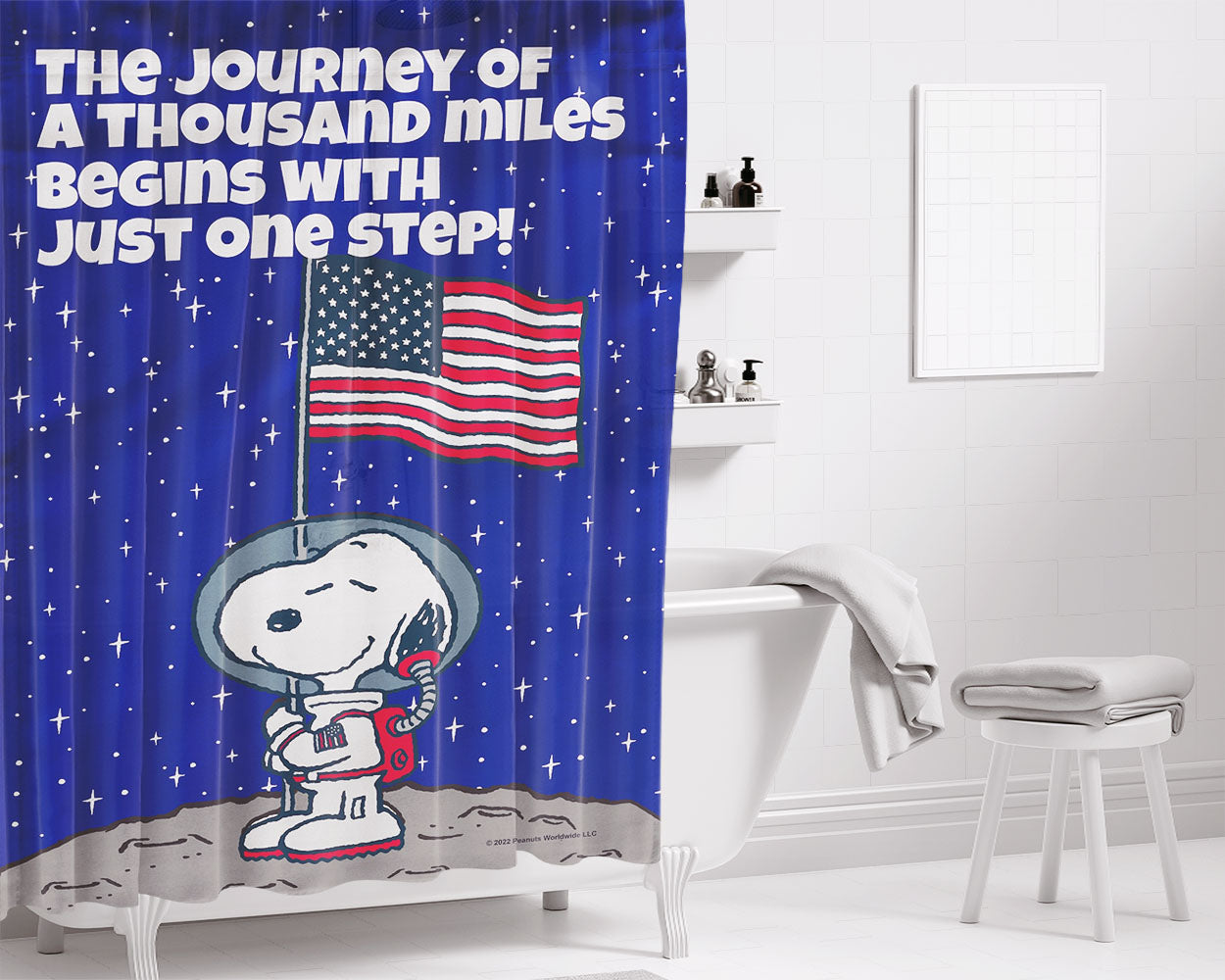 Peanuts Astronaut Snoopy One Step Bathroom Shower Curtain Fabric Waterproof | 66 X 72 Inch
