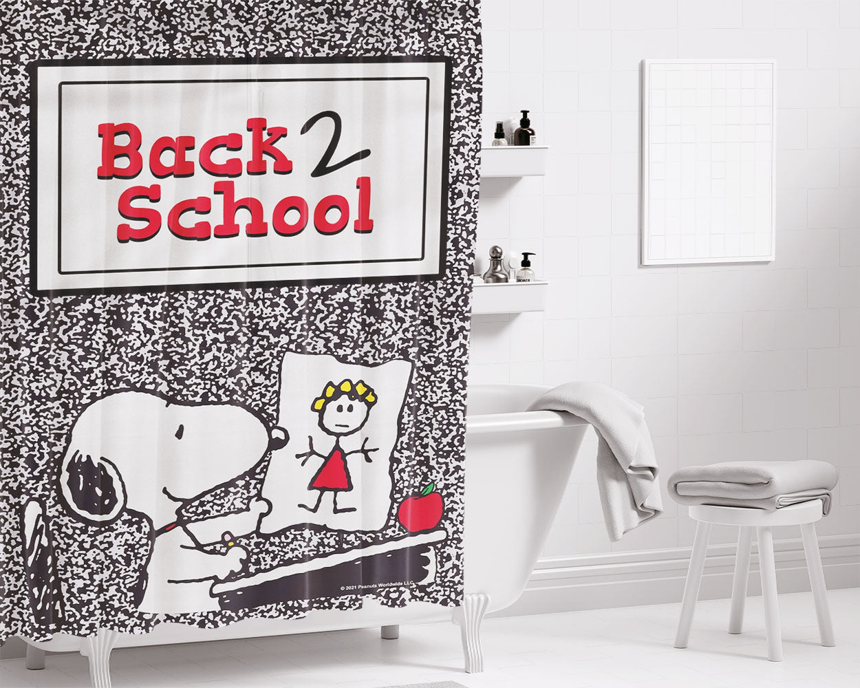 Peanuts Back To School Bathroom Shower Curtain Fabric Waterproof | 66 X 72 Inch
