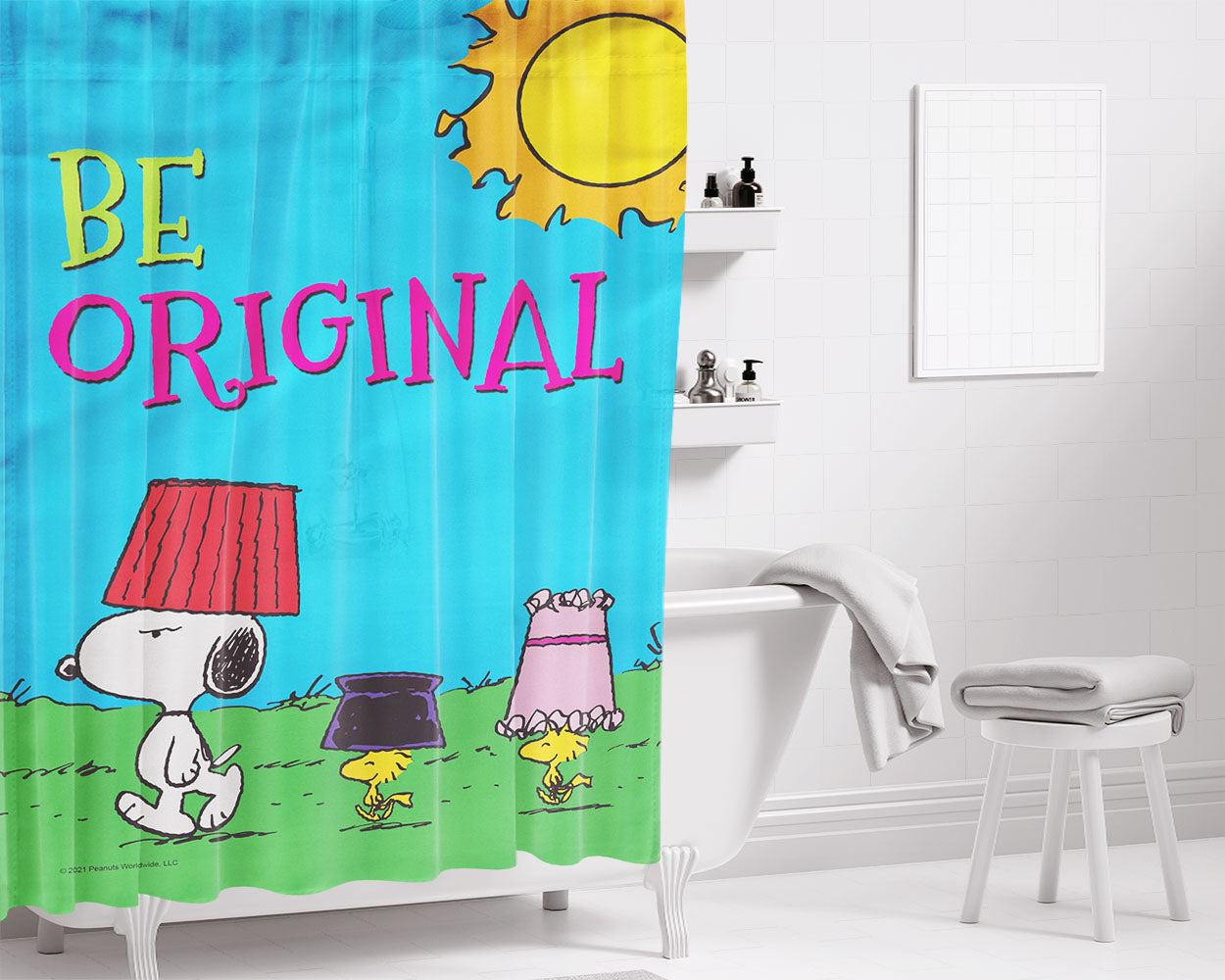 Peanuts Be Original Snoopy And Friends Bathroom Shower Curtain Fabric Waterproof | 66 X 72 Inch
