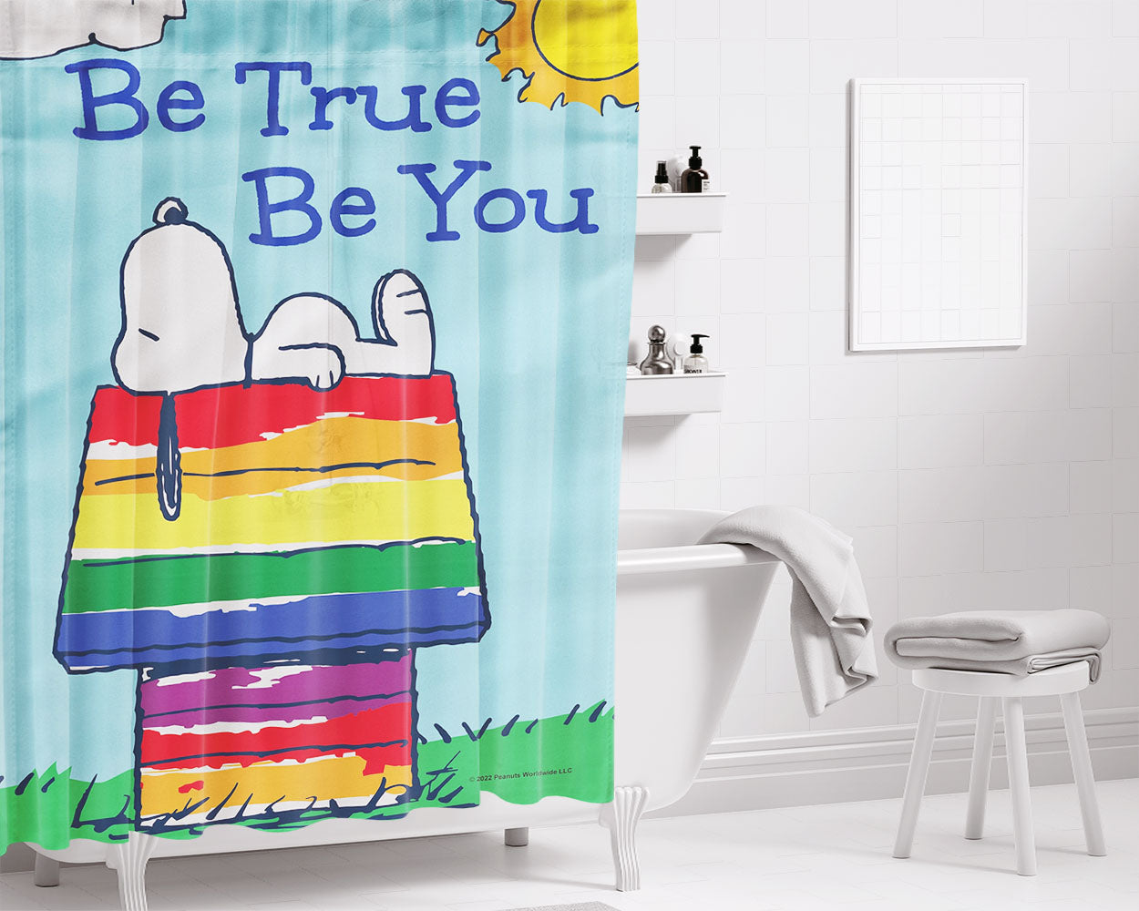 Peanuts Be True To You Snoopy Bathroom Shower Curtain Fabric Waterproof | 66 X 72 Inch