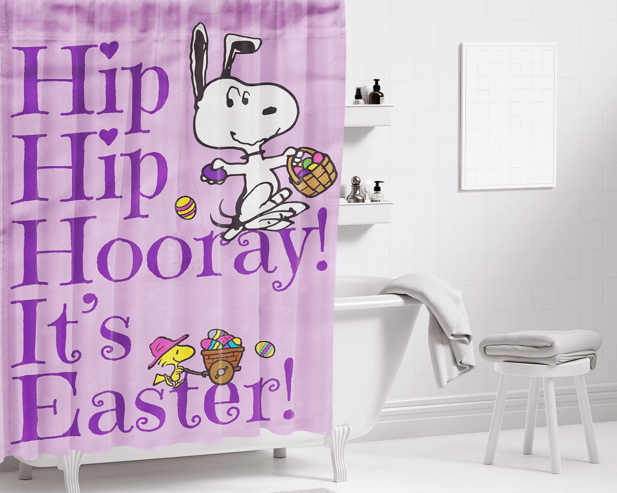 Peanuts Easter Snoopy Bathroom Shower Curtain Fabric Waterproof | 66 X 72 Inch