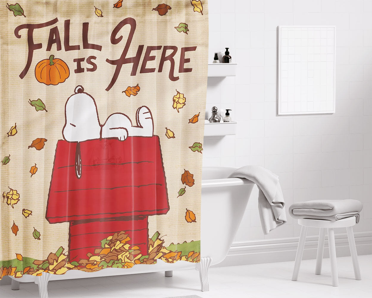 Peanuts Fall Bathroom Shower Curtain Fabric Waterproof | 66 X 72 Inch