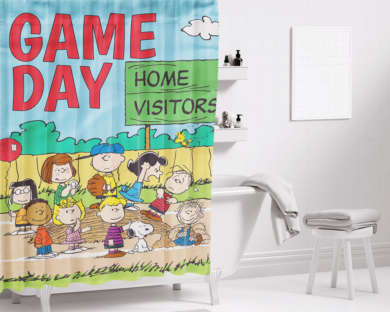 Peanuts Game Day Bathroom Shower Curtain Fabric Waterproof | 66 X 72 Inch