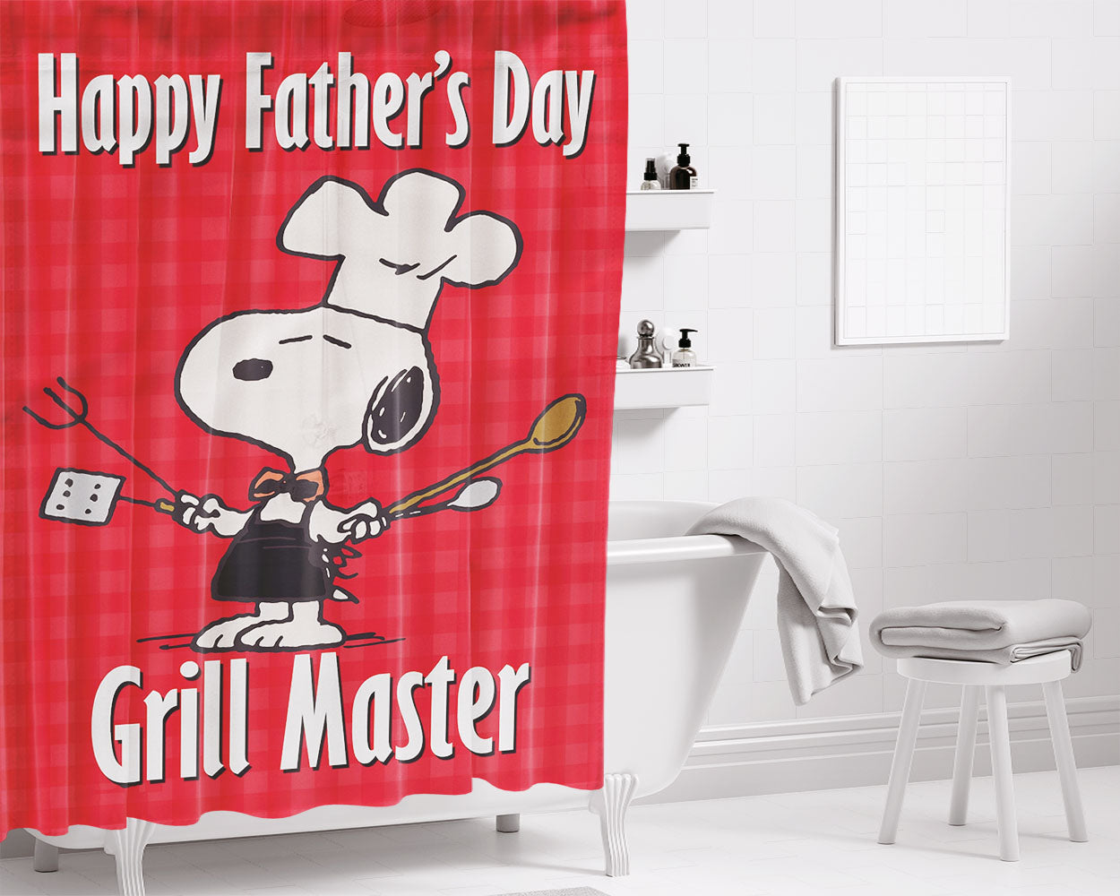 Peanuts Happy Father'S Day Grill Master Bathroom Shower Curtain Fabric Waterproof | 66 X 72 Inch