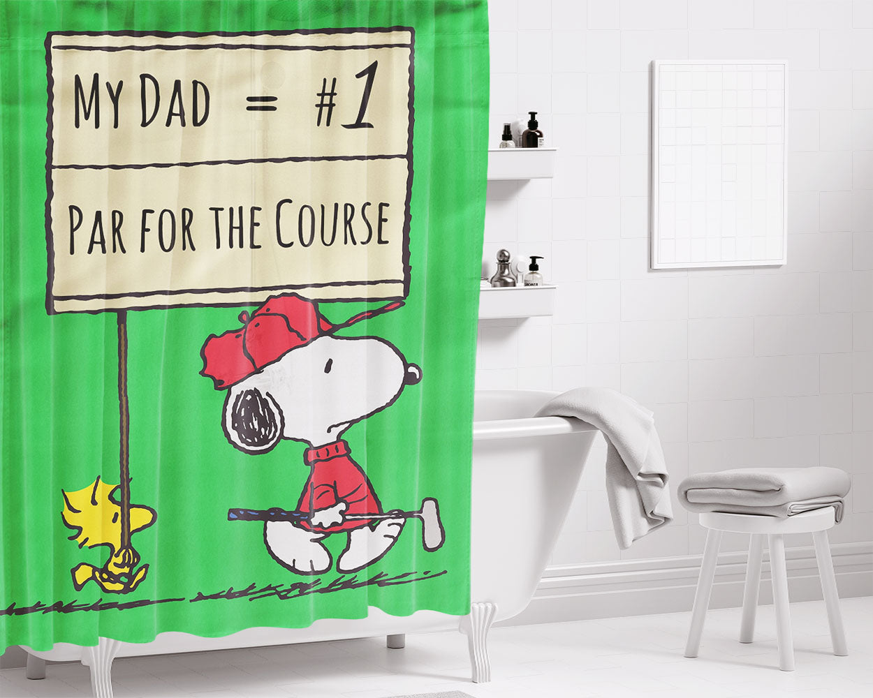 Peanuts Par For The Course Bathroom Shower Curtain Fabric Waterproof | 66 X 72 Inch