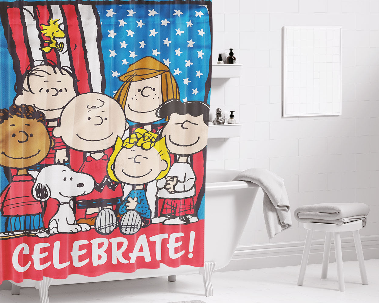 Peanuts Patriotic Celebrate Bathroom Shower Curtain Fabric Waterproof | 66 X 72 Inch