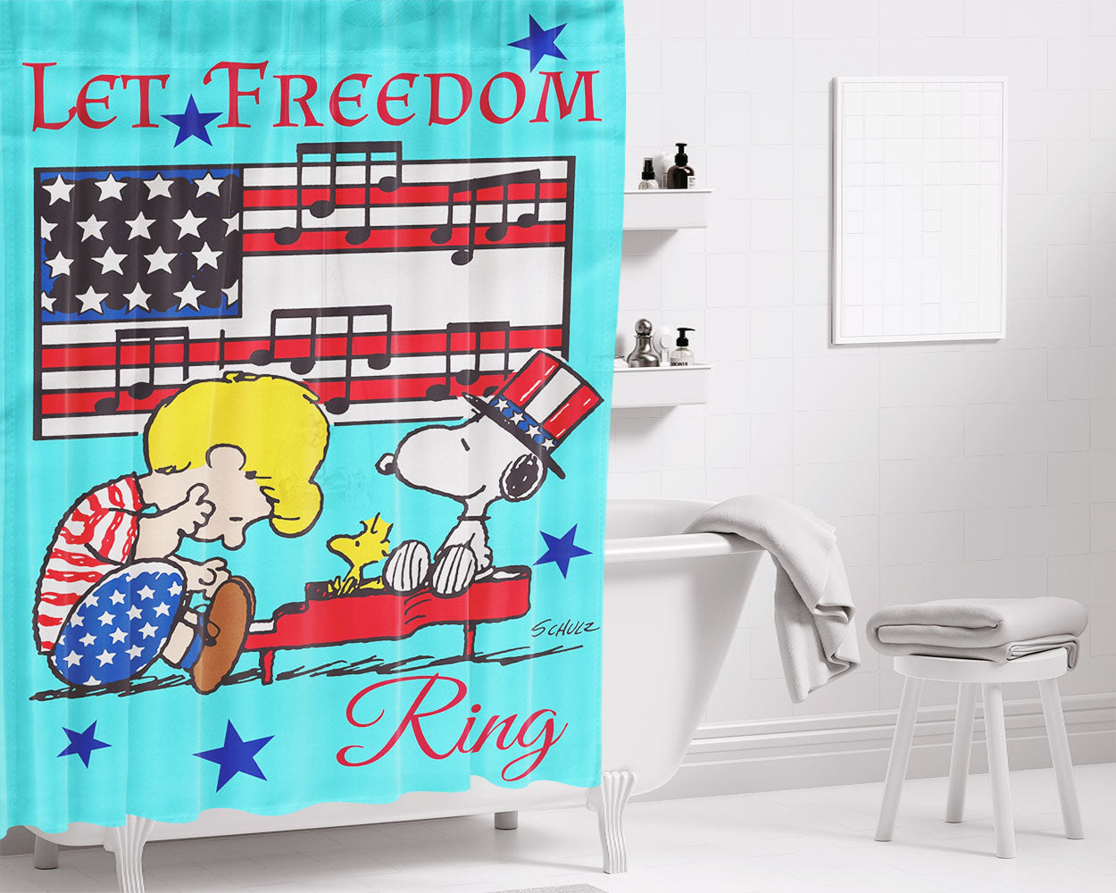 Peanuts Peanuts Let Freedom Ring Bathroom Shower Curtain Fabric Waterproof | 66 X 72 Inch