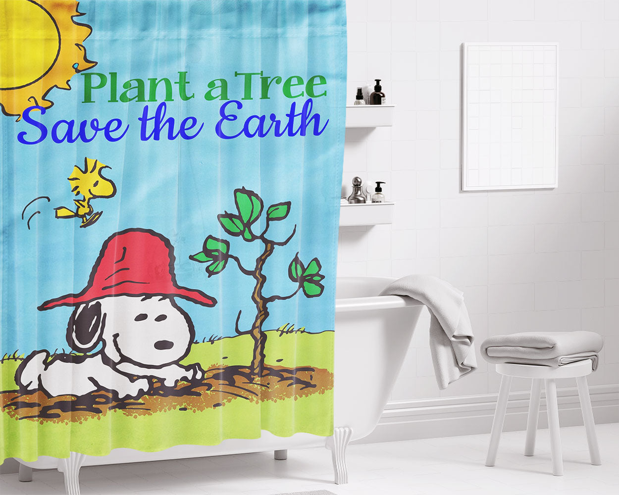 Peanuts Plant A Tree Bathroom Shower Curtain Fabric Waterproof | 66 X 72 Inch
