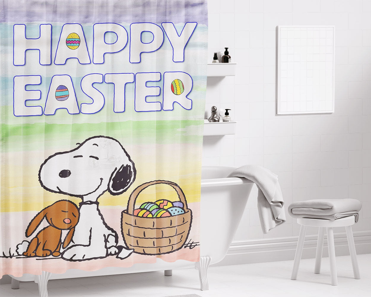 Peanuts Snoopy Easter Bathroom Shower Curtain Fabric Waterproof | 66 X 72 Inch