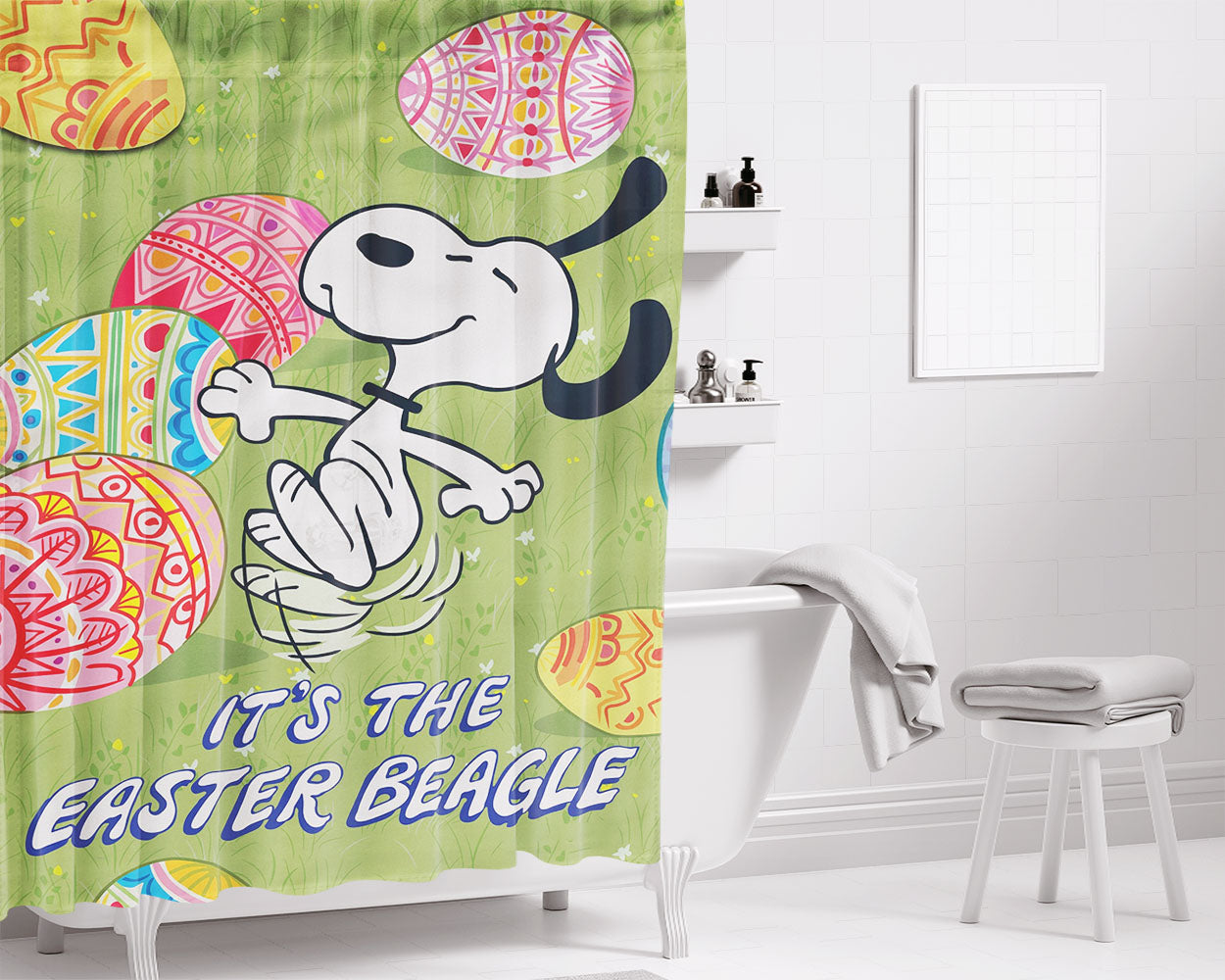 Peanuts Snoopy It'S The Easter Beagle Bathroom Shower Curtain Fabric Waterproof | 66 X 72 Inch