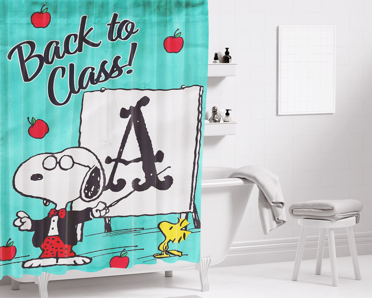 Peanuts Teacher Snoopy Back To School Bathroom Shower Curtain Fabric Waterproof | 66 X 72 Inch