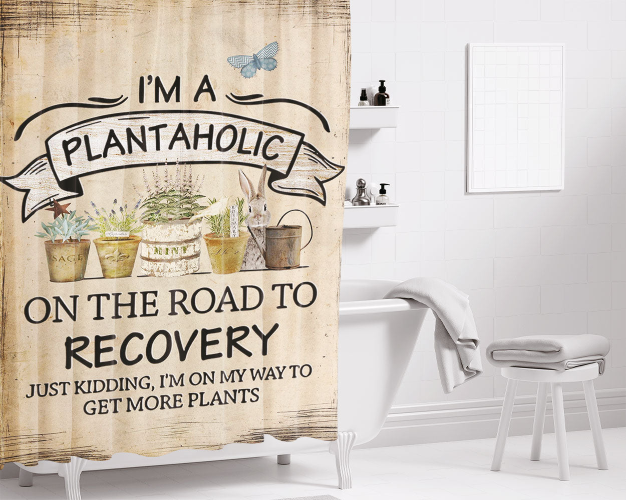 Plantaholic Bathroom Shower Curtain Fabric Waterproof | 66 X 72 Inch