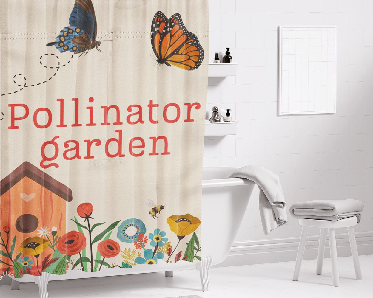 Pollinator Bathroom Shower Curtain Fabric Waterproof | 66 X 72 Inch