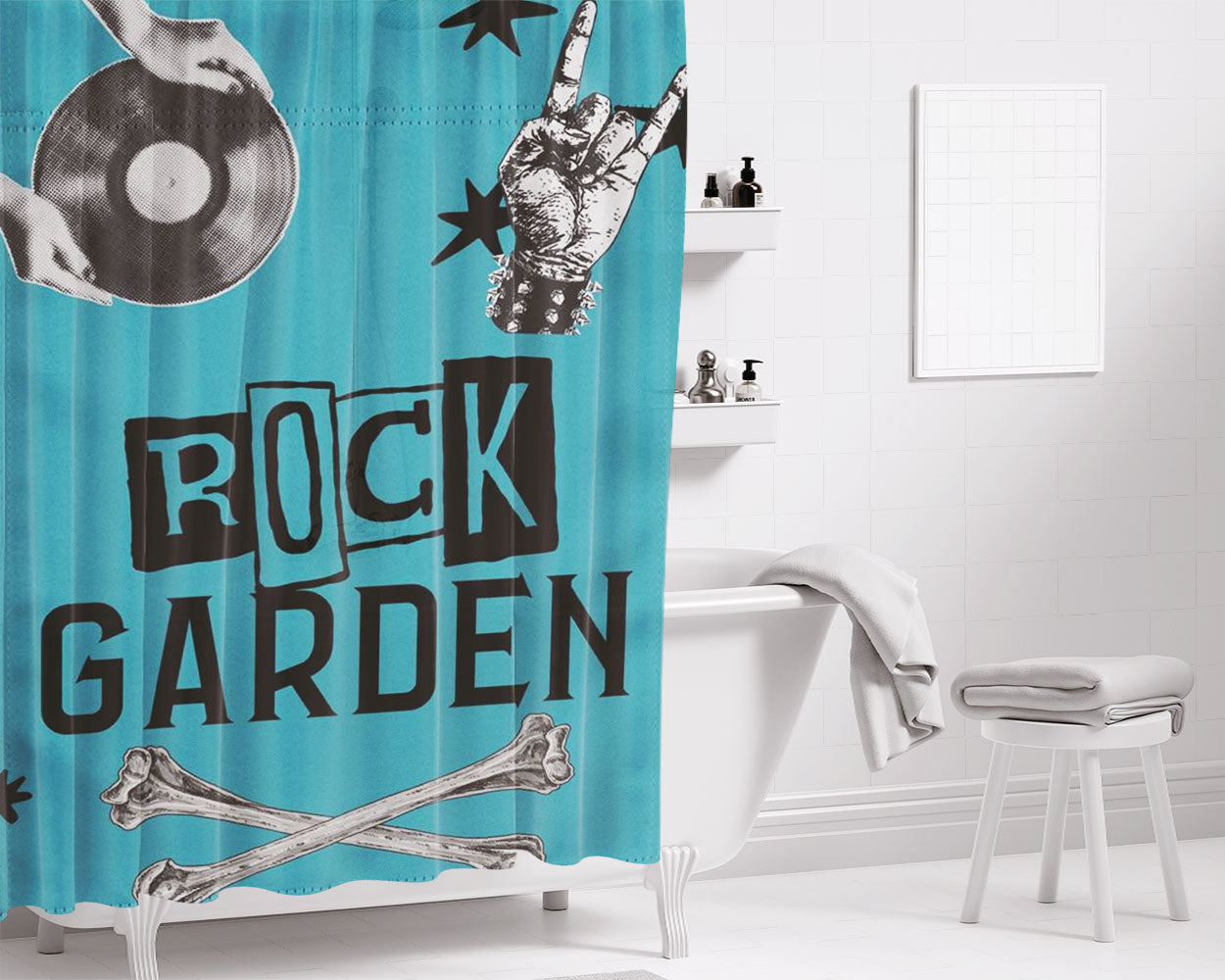 Punny Joke Flag For Rock N Roll Bathroom Shower Curtain Fabric Waterproof | 66 X 72 Inch