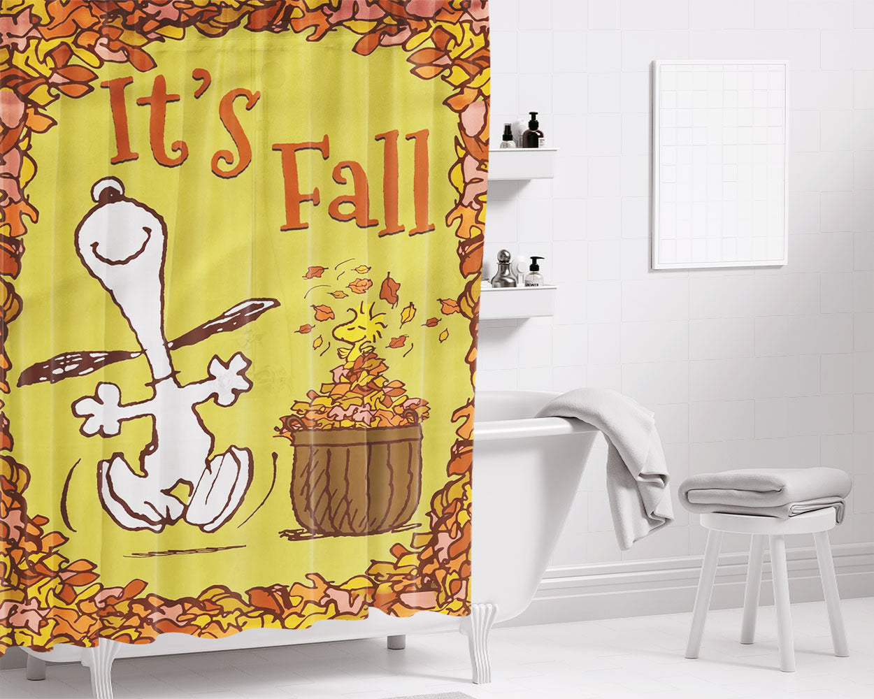 Snoopy Fall Bathroom Shower Curtain Fabric Waterproof | 66 X 72 Inch