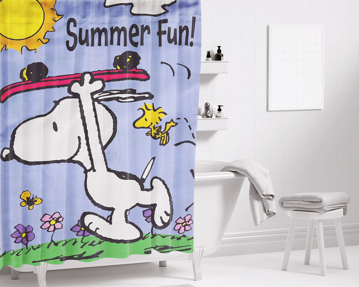 Snoopy Summer Flag Peanuts Bathroom Shower Curtain Fabric Waterproof | 66 X 72 Inch