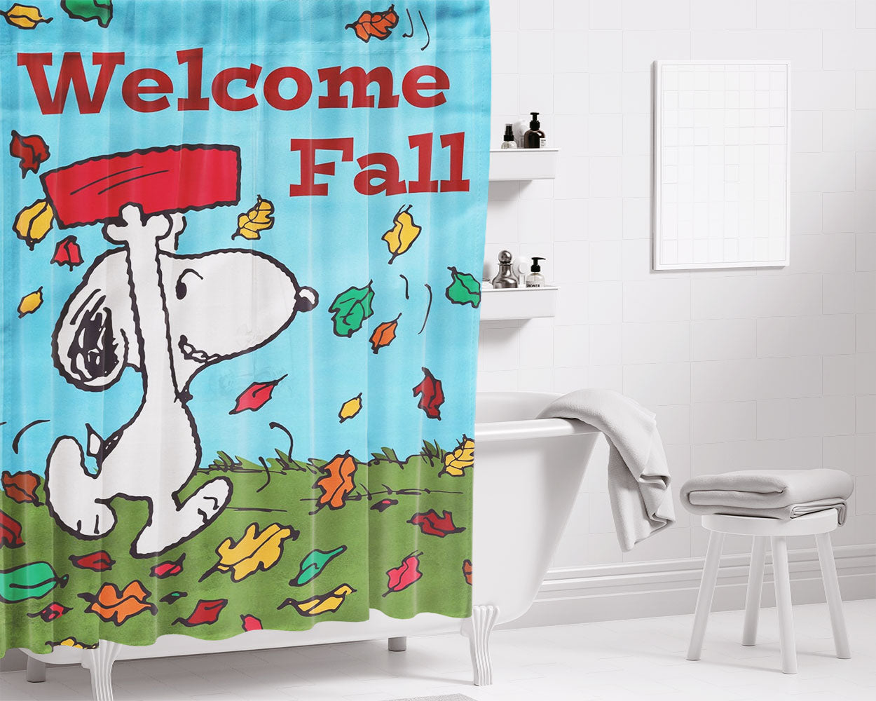 Snoopy Welcome Fall Bathroom Shower Curtain Fabric Waterproof | 66 X 72 Inch
