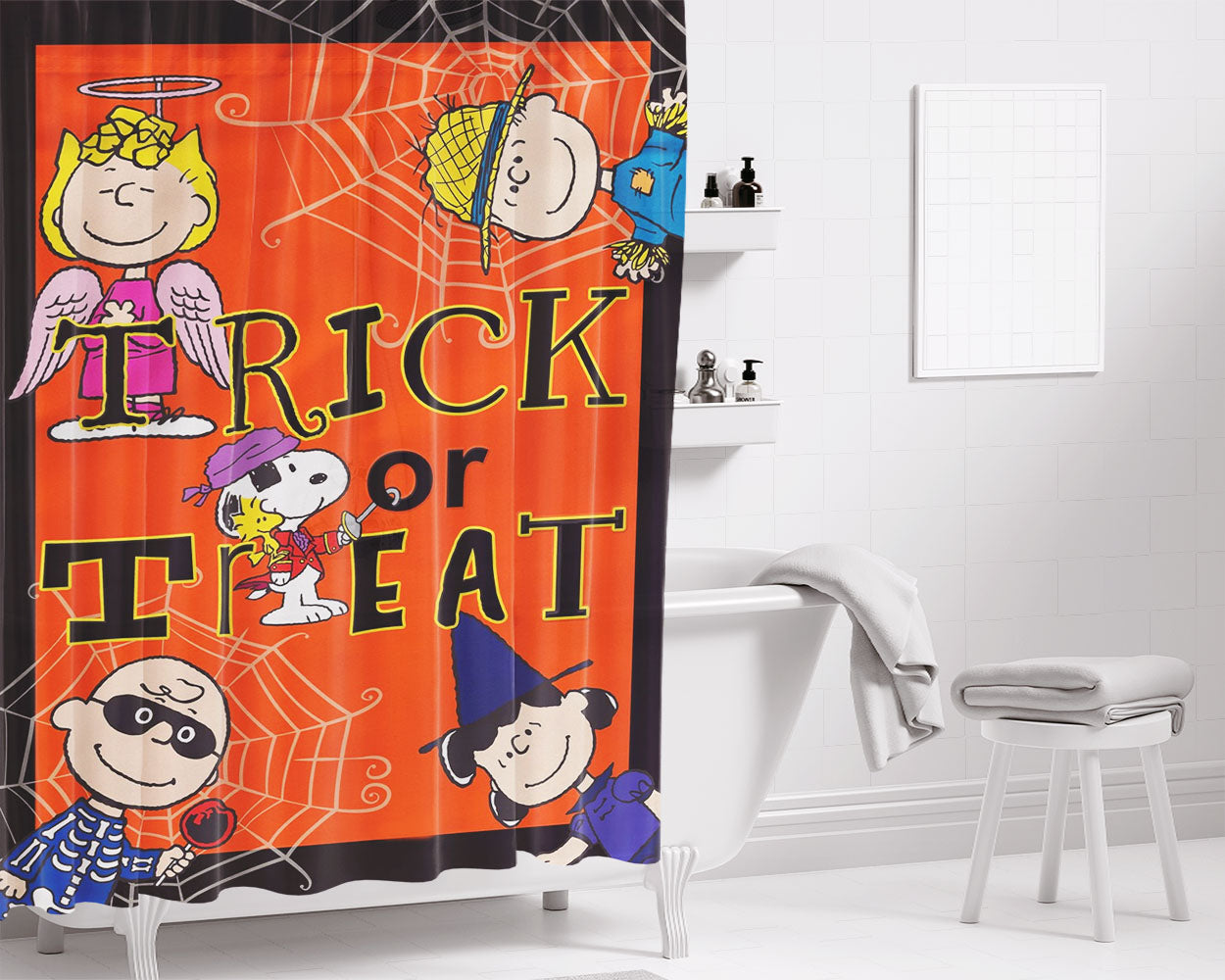 Trick Or Treat Mickey And Minnie Bathroom Shower Curtain Fabric Waterproof | 66 X 72 Inch