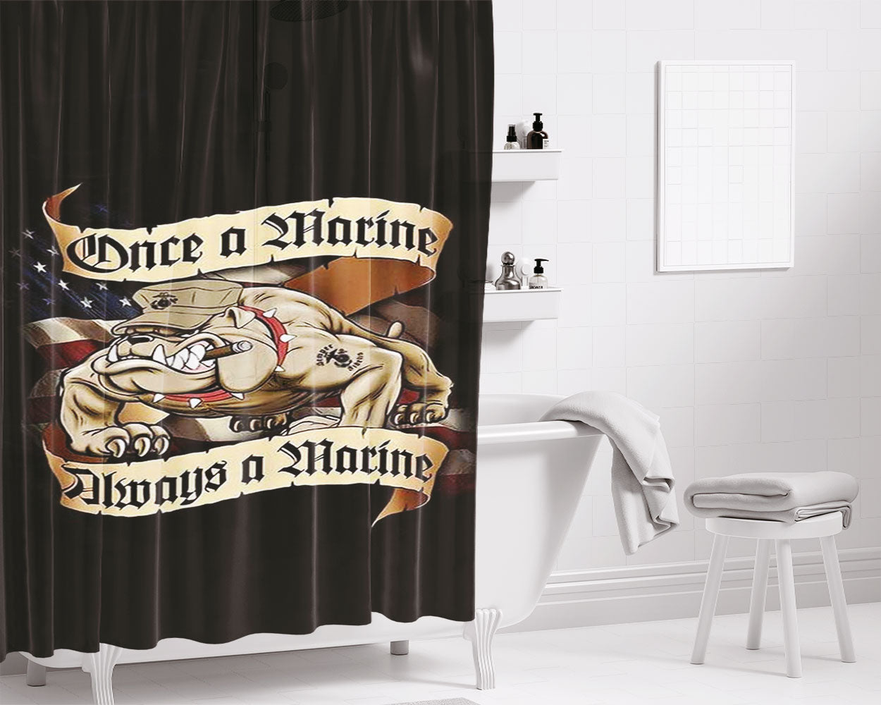 Us Marine Corps 2 Bathroom Shower Curtain Fabric Waterproof | 66 X 72 Inch