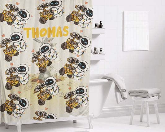 Wall-E And Eve Bathroom Shower Curtain Fabric Waterproof