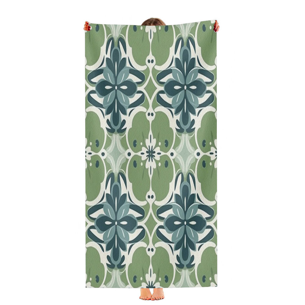 A Seamless Pattern With Blue Flowers And Green Leaves Ultra-Soft Luxury Bathroom Towels