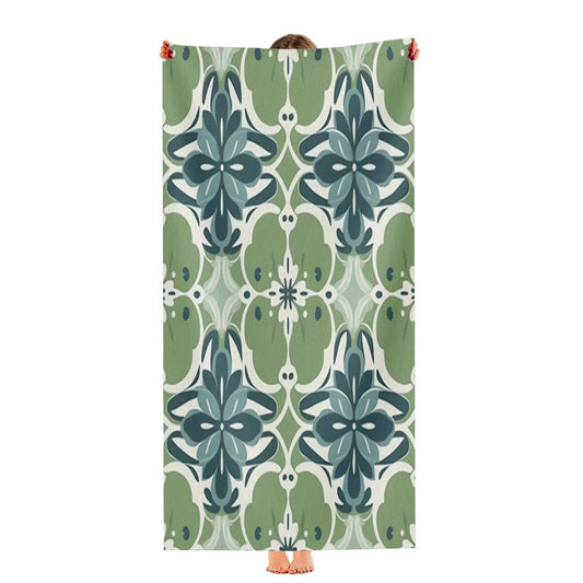 A Seamless Pattern With Blue Flowers And Green Leaves Ultra-Soft Luxury Bathroom Towels