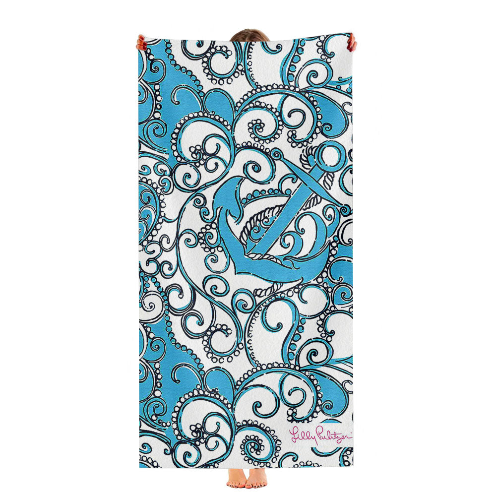 Anchor Pattern Carving Blue Lilly Pulitzer Ultra-Soft Luxury Bathroom Towels