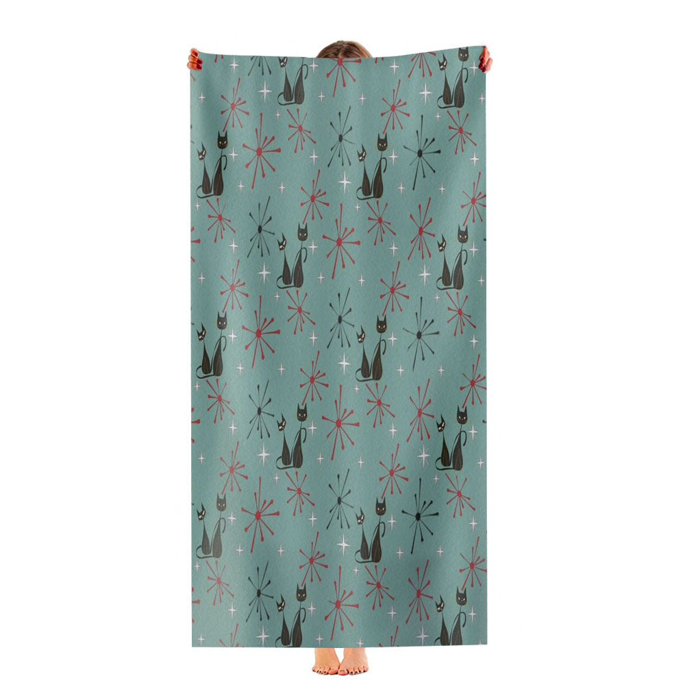 Atomic Cat Kitsch Mid Century Modern Starburst Ultra-Soft Luxury Bathroom Towels
