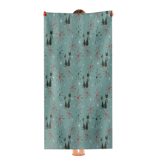 Atomic Cat Kitsch Mid Century Modern Starburst Ultra-Soft Luxury Bathroom Towels